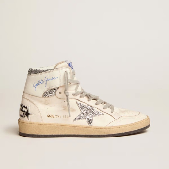 GOLDEN GOOSE women's sky-star with signature on the ankle and silver inserts - Picture 2 of 13